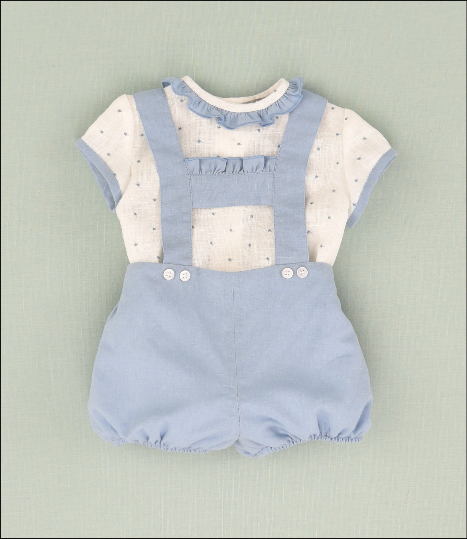 ENSEMBLE GRENOUILLÈRE EN LIN BRODÉ BÉBÉ
