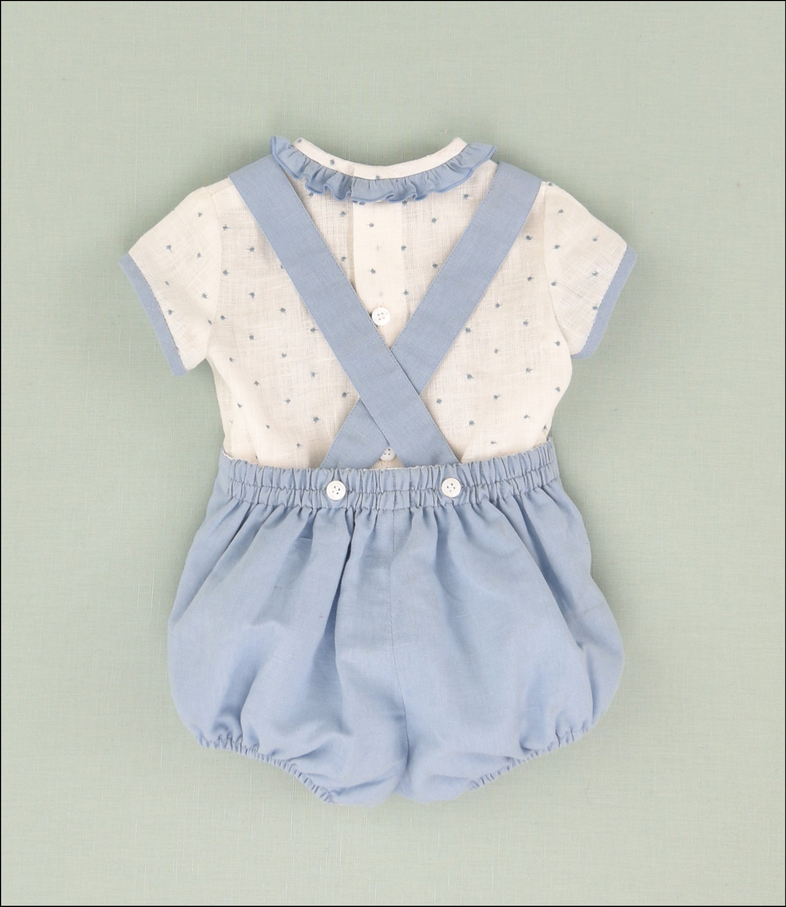 ENSEMBLE GRENOUILLÈRE EN LIN BRODÉ BÉBÉ