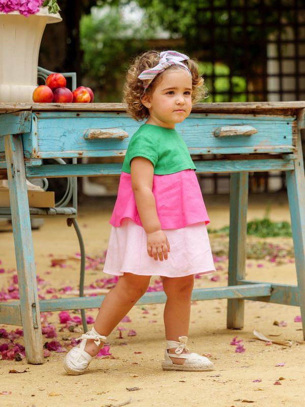 VESTIDO LINO TRICOLOR BEBE 2P