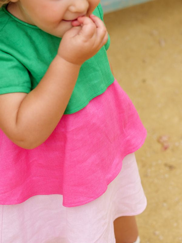 VESTIDO LINO TRICOLOR BEBE 2P