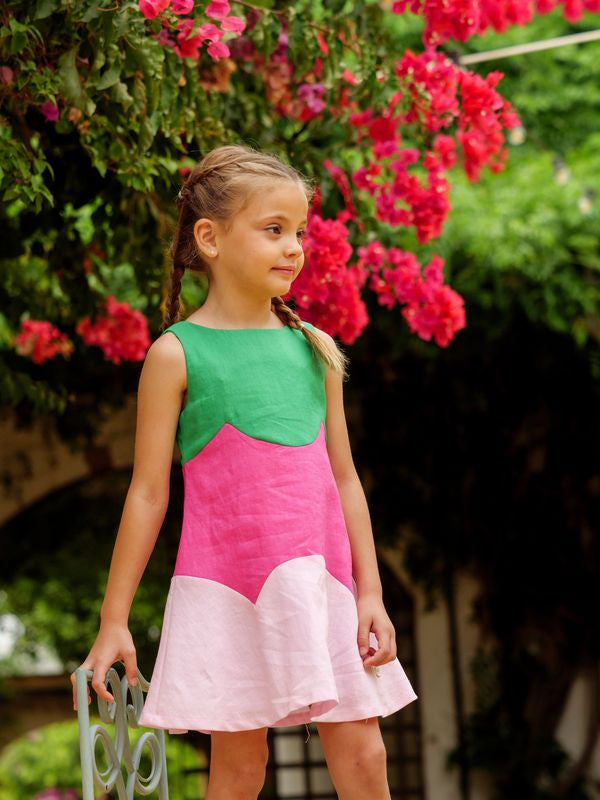 VESTIDO LINO TRICOLOR NIÑA