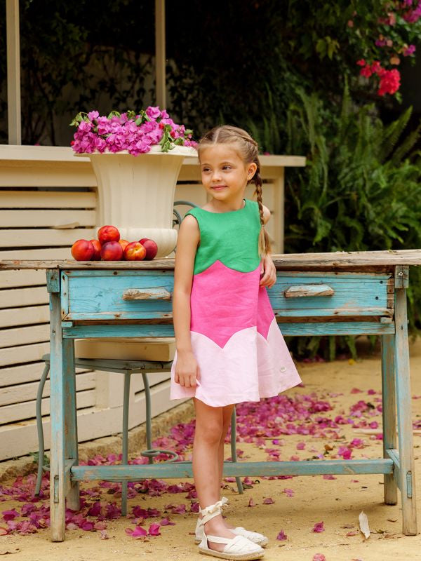 VESTIDO LINO TRICOLOR NIÑA